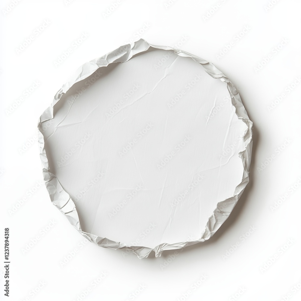 White paper circle, torn edges, studio shot, blank space, design element White paper circle, torn edges, studio shot, blank space, design element