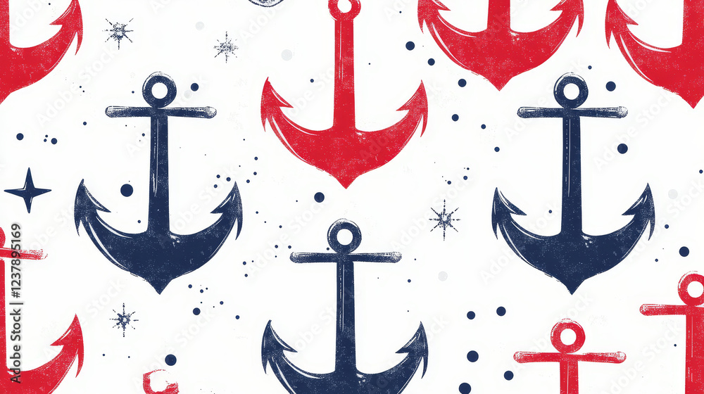 Nautical seamless pattern with old ship anchors on white background, for marine background design Nautical seamless pattern with old ship anchors on white background, for marine background design