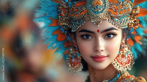 Radiant Beauty: A Portrait of an Asian Woman in Ornate Headwear