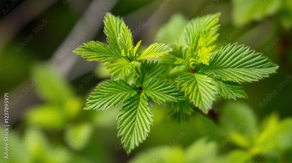 Close-up of green leaves, blurred background, macro photography, natural lighting Close-up of green leaves, blurred background, macro photography, natural lighting