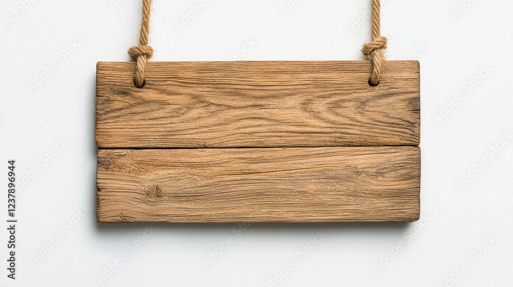 Rustic Light Brown Wooden Sign Hanging on White Rustic Light Brown Wooden Sign Hanging on White