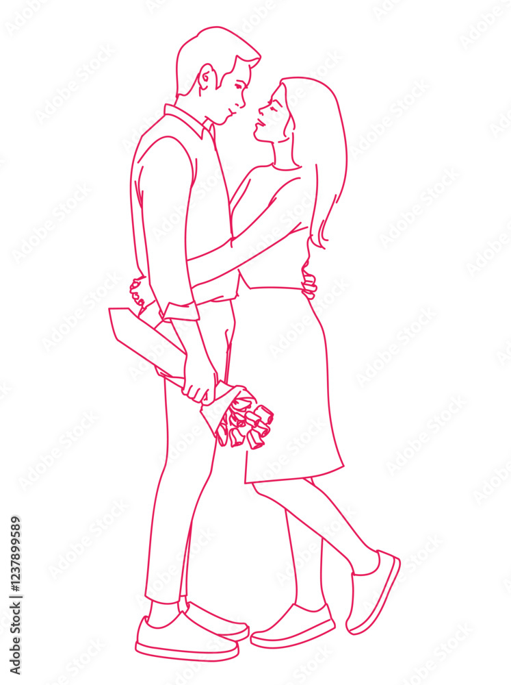 Asian couple is holding hands and roses and smiling Asian couple is holding hands and roses and smiling