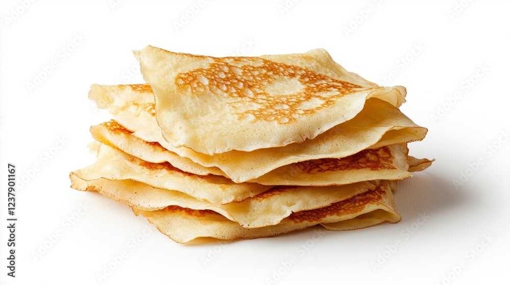 Stack Of Golden Brown Crepes On White Background Stack Of Golden Brown Crepes On White Background
