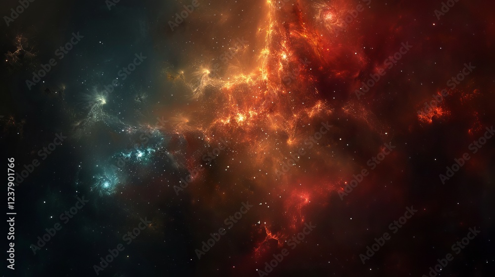 Fototapeta premium Vast and vibrant deep space nebulae with swirling clouds of cosmic dust and glowing gas in stunning colors, showcasing the beauty of the universe