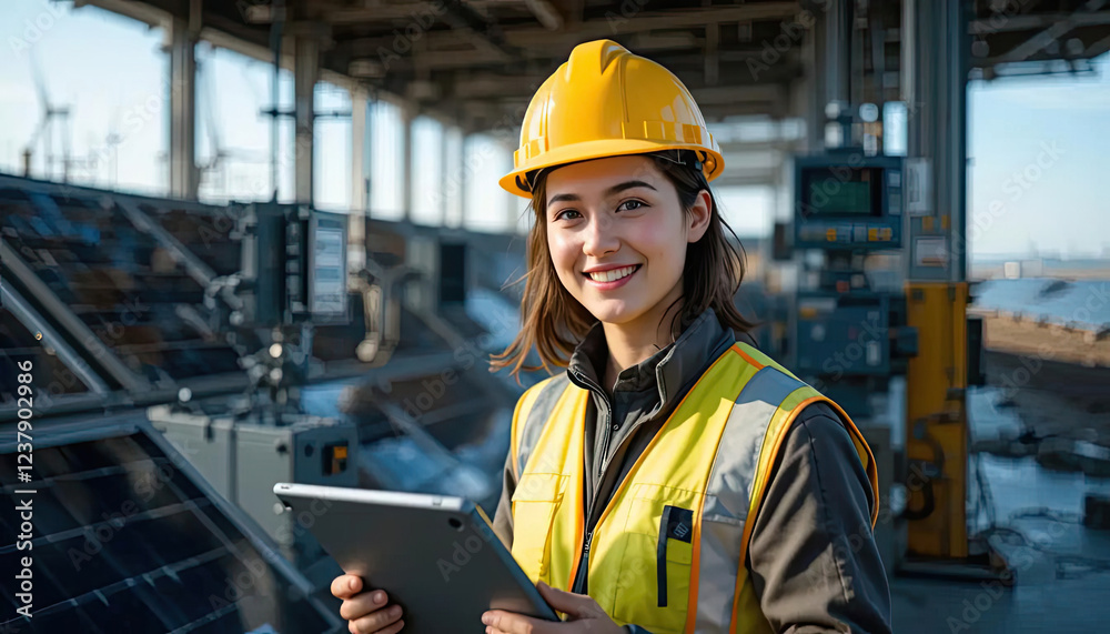 custom made wallpaper toronto digitalengineer inspect installation of solar panels installed check, using laptop or tablet at solar photovoltaic power station.