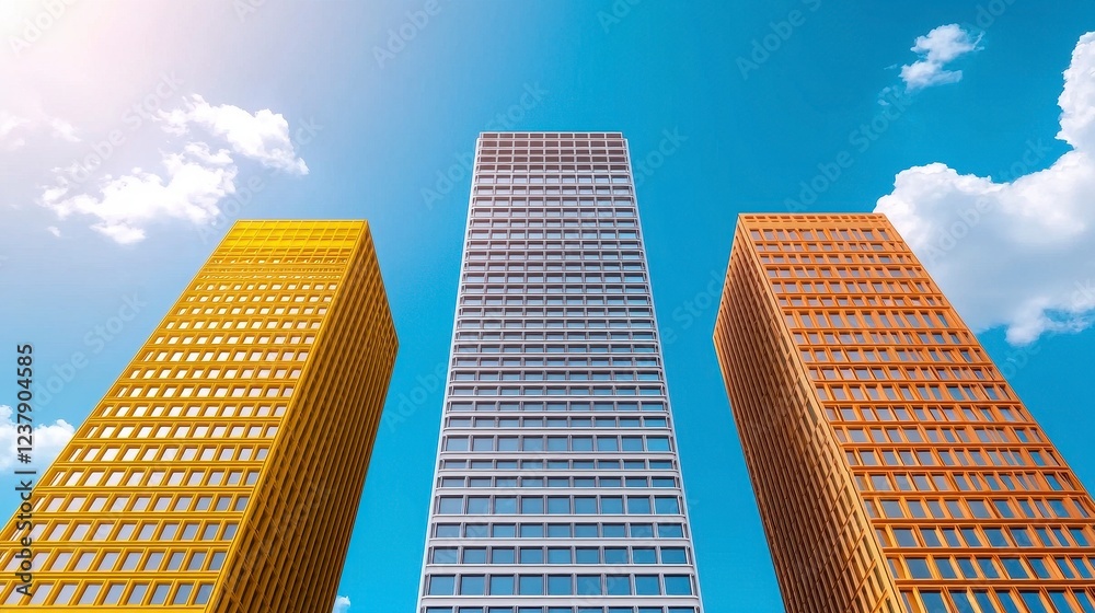 Obraz premium Three Modern Skyscrapers Against A Blue Sky