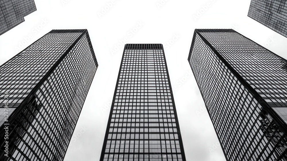 Fototapeta premium Three Modern Skyscrapers in Grayscale Under an Overcast Sky