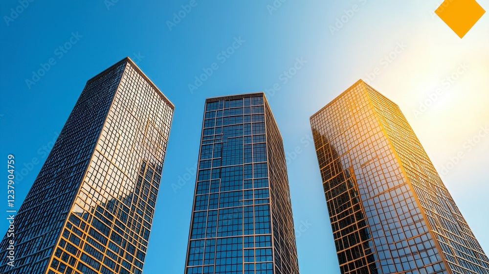 Three Modern Skyscrapers Under Bright Sunlight