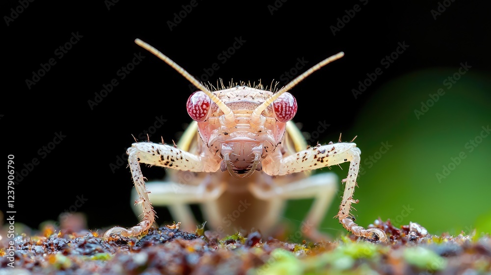 Naklejka premium Pale insect close-up, rainforest floor, macro photography, nature