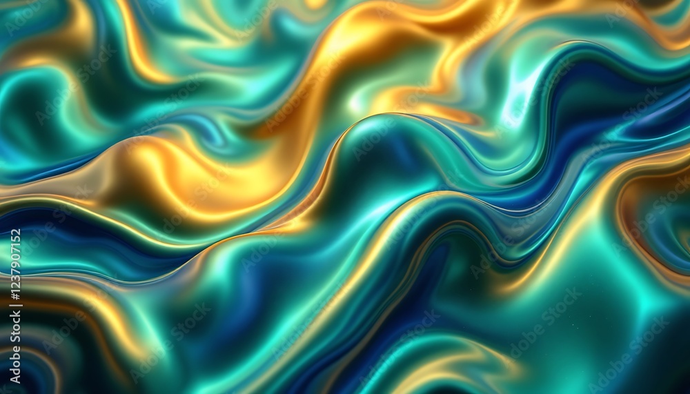 Obraz premium Liquid Gold and Teal Abstract: A Swirling, Luxurious Texture
