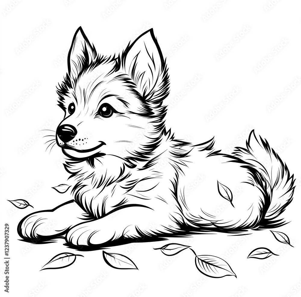 Obraz premium husky puppy sleep on white background