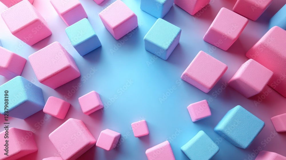 Obraz premium Pastel Cubes Abstract Background: A Playful Composition of Pink and Blue 3D Blocks