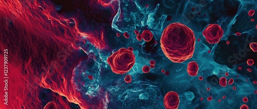 observing cancer cells under a microscope scientific image intended for use in cancer medicine, chemistry, and biology