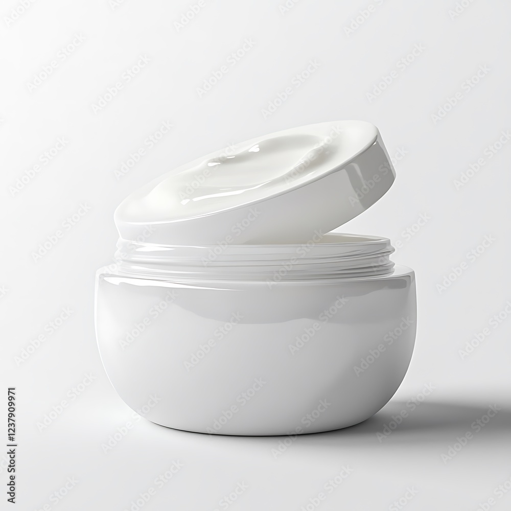 Luxurious Open White Cosmetic Jar with Creamy Lotion Isolated Luxurious Open White Cosmetic Jar with Creamy Lotion Isolated