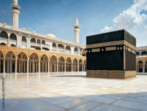 Detailed Pencil Drawing of the Kaaba in Mecca photo