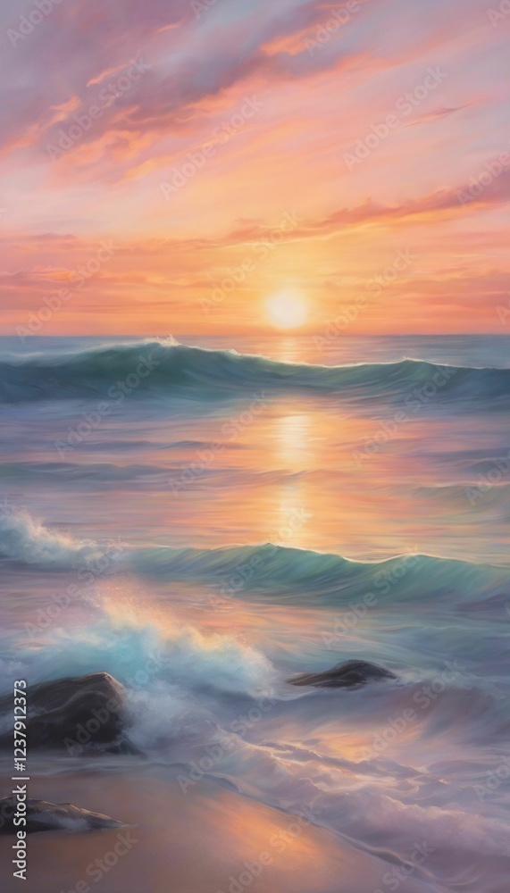Serene ocean sunset with gentle waves. Serene ocean sunset with gentle waves.
