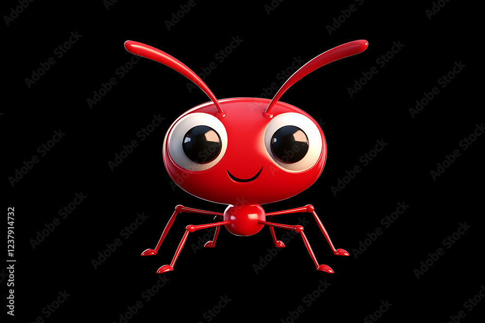 Fototapeta premium red ant on a black background, red ant on a blank black background, a red ant, red ant, cute red ant, black background, copy space for add text, 3d rendering, 3d, vector, AI generative