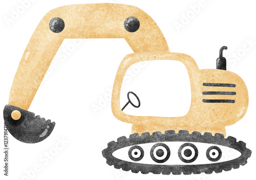 Cute watercolor excavator construction machine illustration