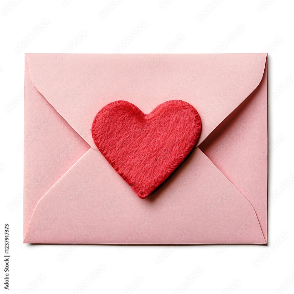 Romantic Pink Envelope with Red Heart Isolated on White Background Romantic Pink Envelope with Red Heart Isolated on White Background