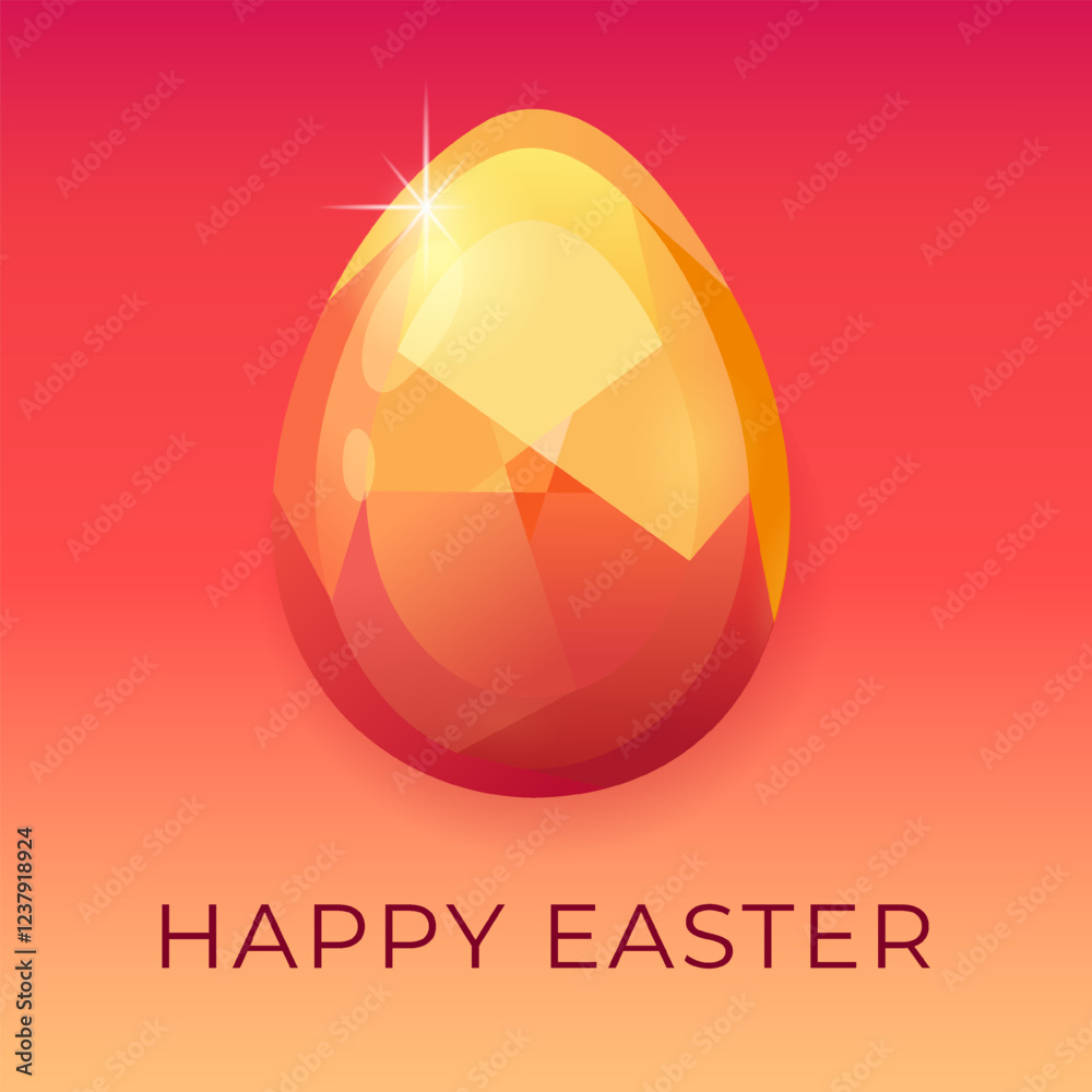 Happy Easter greeting card in polygon style.Easter eggs red color. square shapeFlat design polygon of egg isolated on red background. Vector illustration. for greeting card or party invitation Happy Easter greeting card in polygon style.Easter eggs red color. square shapeFlat design polygon of egg isolated on red background. Vector illustration. for greeting card or party invitation