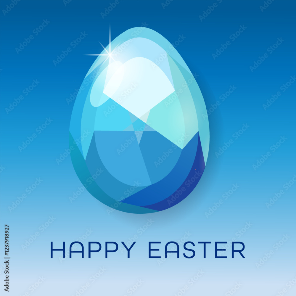 Happy Easter greeting card in polygon style.Easter eggs Blue color. Flat design polygon of egg isolated on blue background. Vector illustration. Perfect for greeting card or party invitation Happy Easter greeting card in polygon style.Easter eggs Blue color. Flat design polygon of egg isolated on blue background. Vector illustration. Perfect for greeting card or party invitation