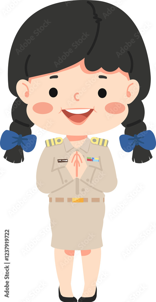 Thai female teacher in uniform greeting Thai female teacher in uniform greeting