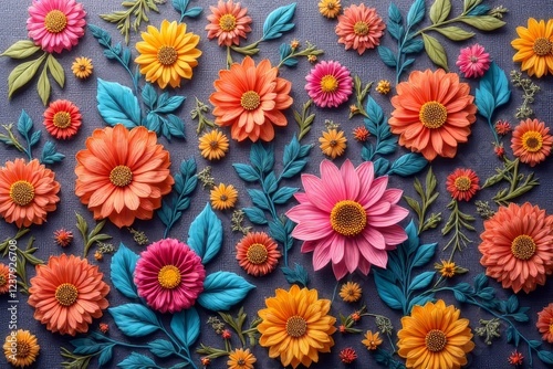 Wallpaper Mural Vibrant 3D Paper Flowers Artistic Floral Arrangement Colorful Bloom Composition Detailed Craft Torontodigital.ca