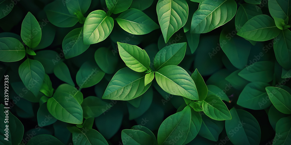 Vibrant green leaves with natural light and shadow contrast Vibrant green leaves with natural light and shadow contrast