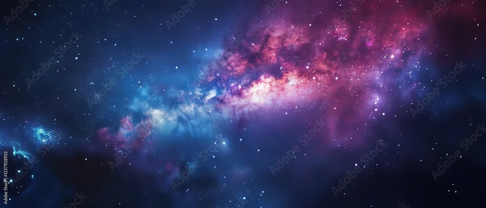 Fototapeta premium Vast colorful nebula with glowing planets and distant galaxies illuminating the depths of outer space