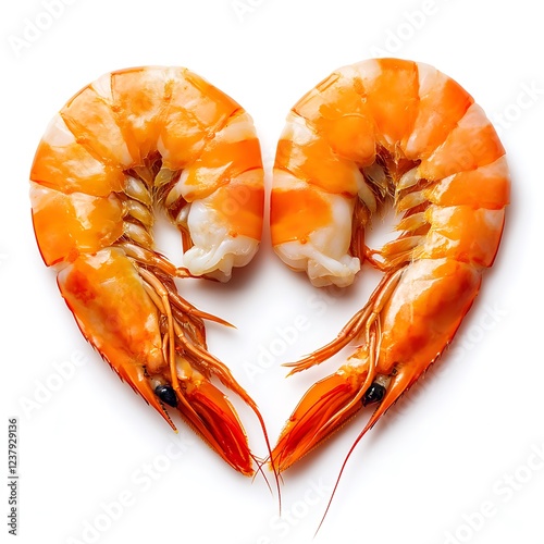 Orange Shrimps Heart Shape Isolated On White Background