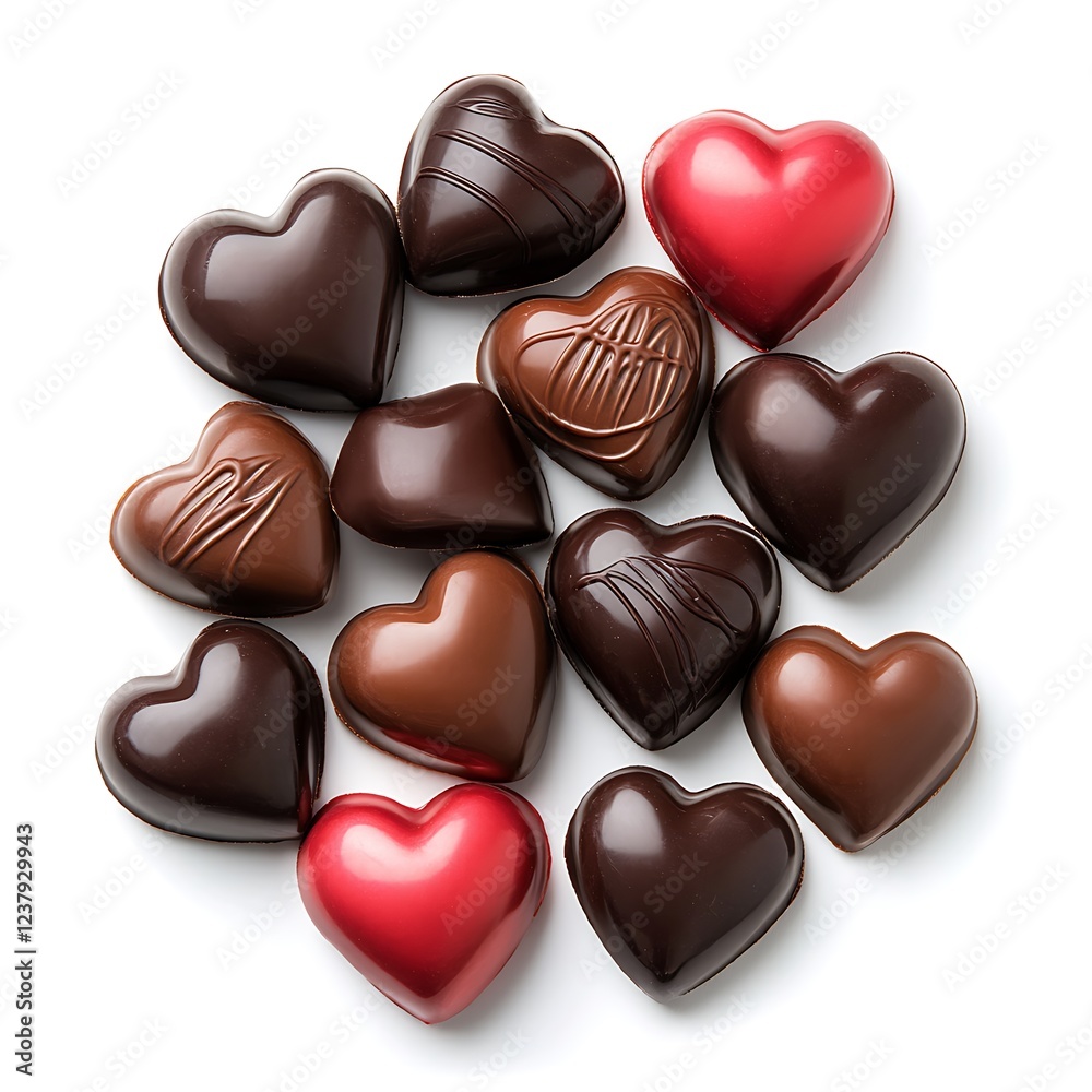 Fototapeta premium Romantic Valentines Heart Shaped Chocolates Isolated on White Background