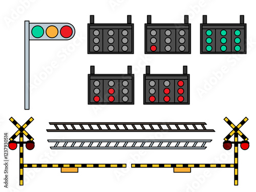 信号機、線路のイラスト