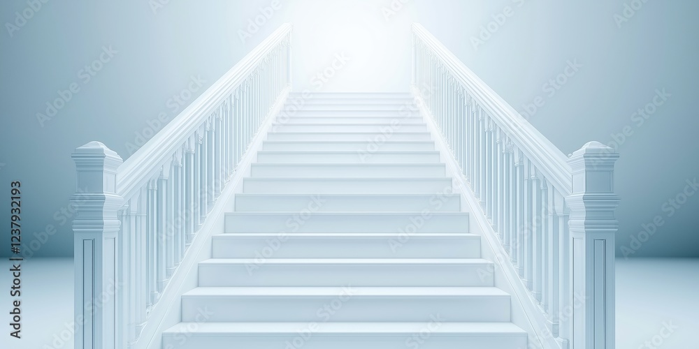 Fototapeta premium Bright white staircase leading to a glowing light. Concept of hope and ascension.