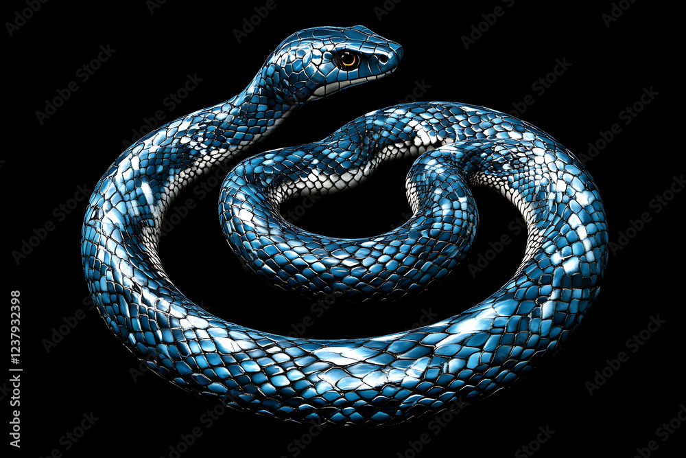 Fototapeta premium snake on a black background, snake on a blank black background, a snake, snake, cute snake, black background, copy space for add text, 3d rendering, 3d, vector, AI generative