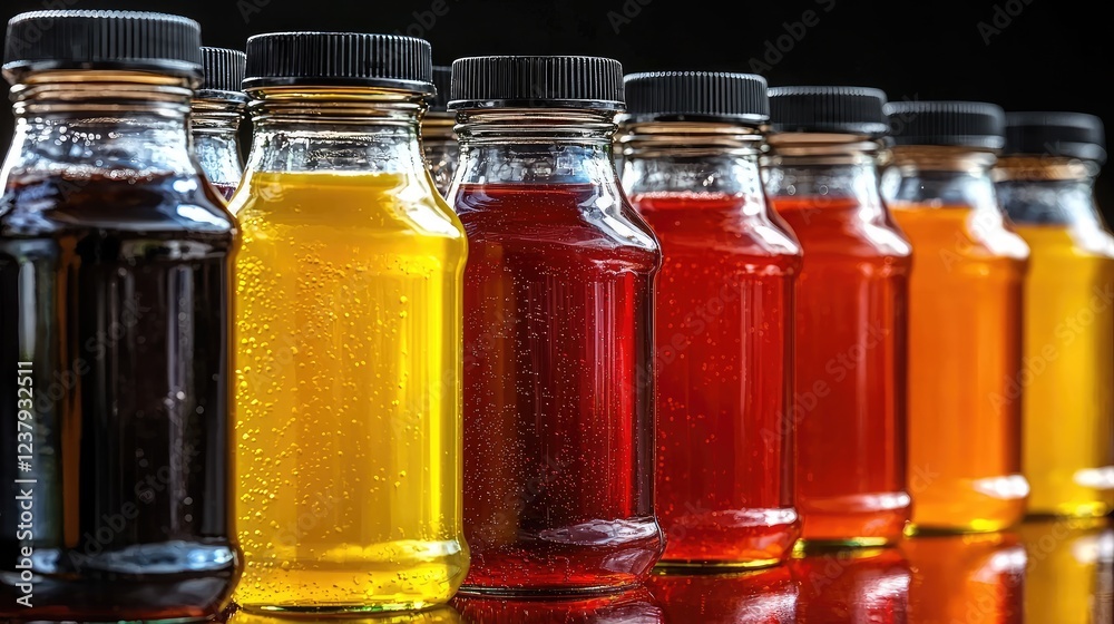 Colorful bottled drinks on dark background Colorful bottled drinks on dark background