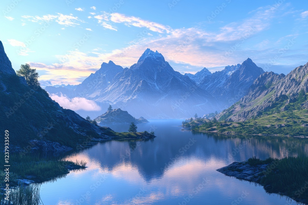 Serene Mountain Vista with Reflective Lake Serene Mountain Vista with Reflective Lake