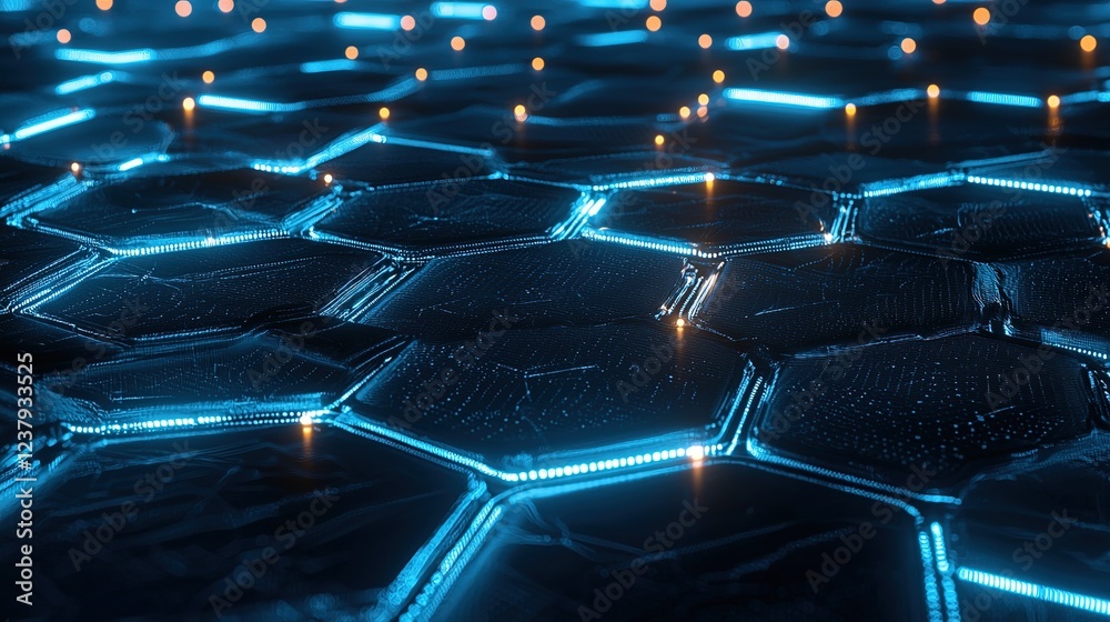 Fototapeta premium Abstract Hexagon Network: Blue Glowing Grid