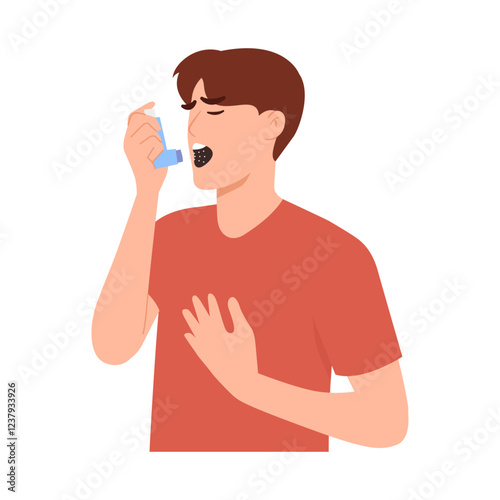 Man holding an asthma inhaler. vector character illustration. Isolated on white background.