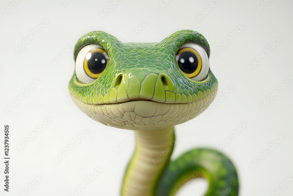 Fototapeta premium snake on a white background, snake on a blank white background, a snake, snake, cute snake, white background, copy space for add text, 3d rendering, 3d, vector, AI generative