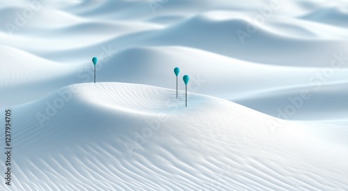 3D Render of White Hills with Teal Pins on Landscape