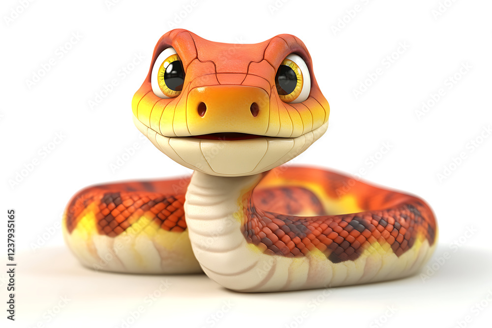Fototapeta premium snake on a white background, snake on a blank white background, a snake, snake, cute snake, white background, copy space for add text, 3d rendering, 3d, vector, AI generative