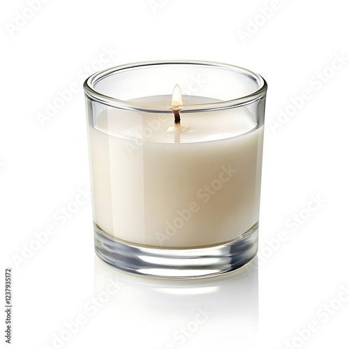 Elegant White Candle in Clear Glass Container Isolated