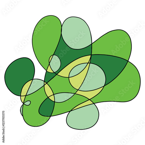 Abstract geometric vector composition, lines and spots. Green shades and colors