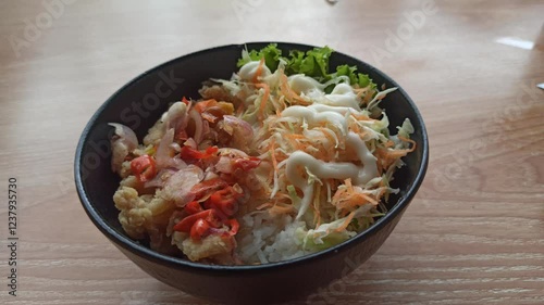 rice bowl wit sambal matah photo