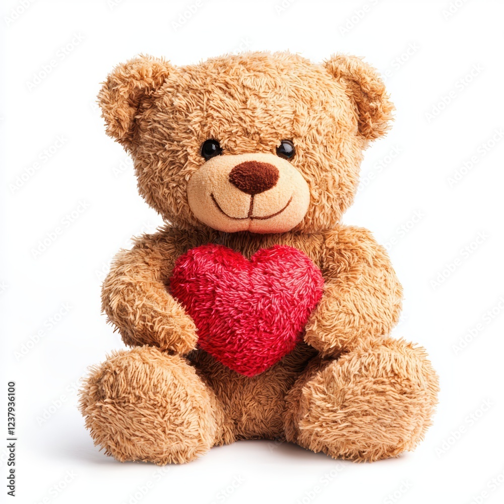 Obraz premium A teddy bear holding a small red heart, isolated on white background for Saint Valentines Day