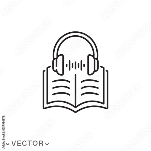 listen audiobook icon, sound guide book, audio education, audiobook thin line symbol concept isolated on white background, editable stroke eps 10 vector illustration