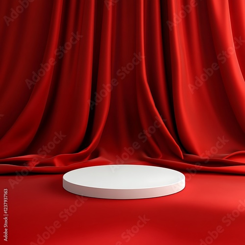 Elegant White Product Podium on Red Silk Background