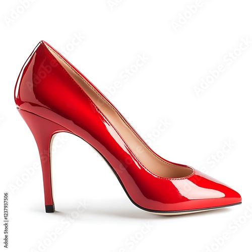 Stylish and Chic Red High Heels Isolated on Firm White Background photo