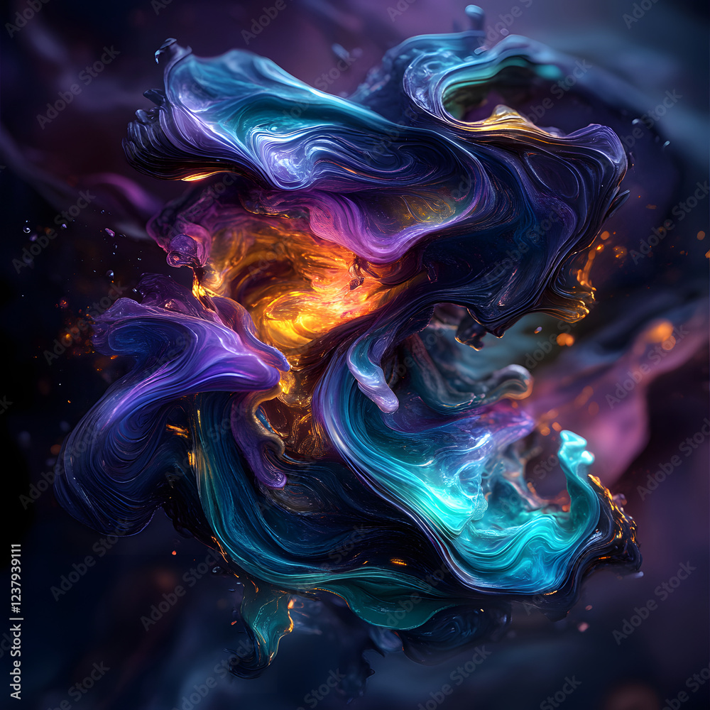 Abstract swirl of vibrant colors, predominantly blue, purple, gold, and orange, creating a dynamic and fluid design with a glowing core. Abstract swirl of vibrant colors, predominantly blue, purple, gold, and orange, creating a dynamic and fluid design with a glowing core.
