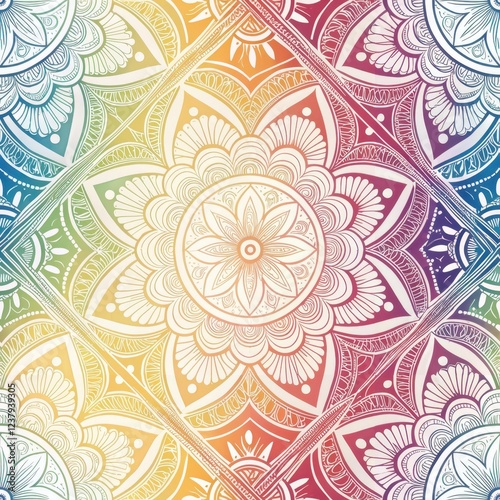 Vibrant Rainbow Mandala Pattern Intricate Floral Design Ornamental Artwork Ethnic Boho Style